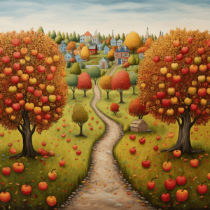 Apple Orchard Whimsical Autumn Country Village
