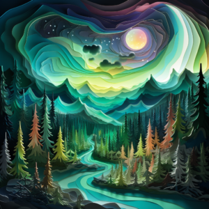 Northern Lights Forest | Moonlight Aurora | Paper Quilling