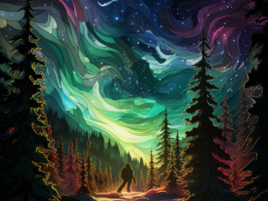 colecov_Northern_Lights_with_sasquatch_a_forest_and_trees_in_it_f9b1de1f-582c-4d67-a17f-bb9fa142f896 Bigfoot Sasquatch Forest Northern Lights Starry Sky