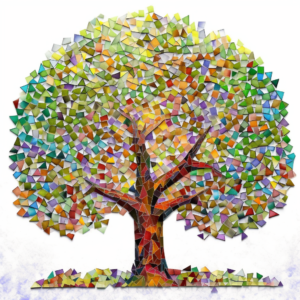 Colorful Oak Tree of Life Mosaic Art