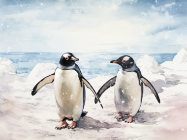 penguins walking together