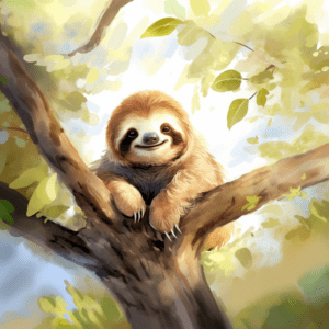 Smiling Sloth in a Tree Watercolor