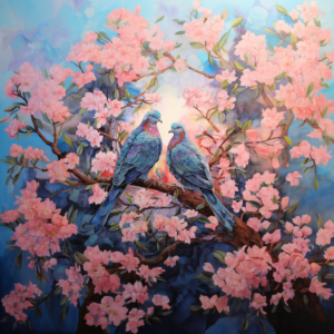 Whimsical Doves | Pink Flowers | Dove of Peace