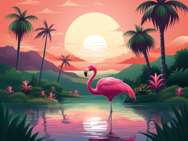 Pink Flamingo Lake Sunset