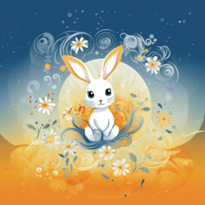 Delightful Kawaii Designs Kawaii Baby White Bunny Rabbit Flowers Swirls