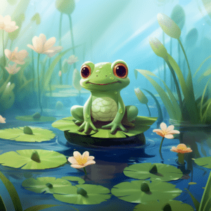 Happy Green Frog on Lily Pad