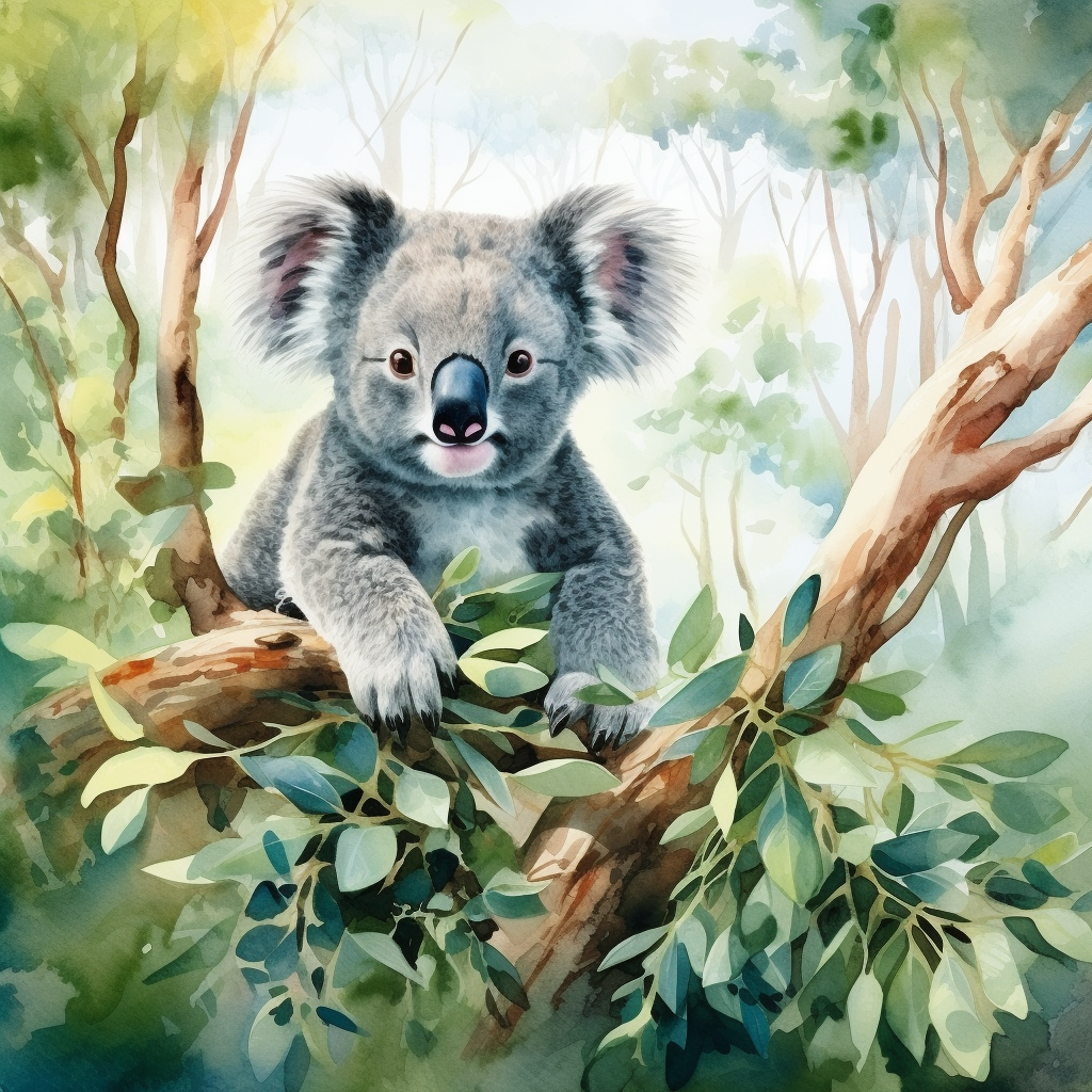 Adorable Koala in a Tree Watercolor