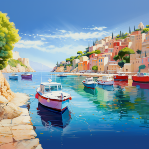 French Riviera Mediterranean Colorful Boats