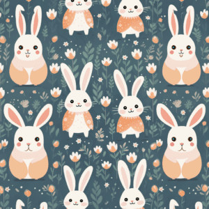 Adorable Happy Bunny Rabbits Leaves Floral Pattern