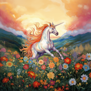 Boho Floral Unicorn | Field of Flowers | Colorful Sunset