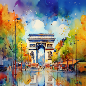 Paris France Arc de Triomphe Watercolor