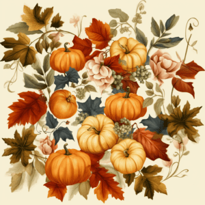 Fall Leaves and Pumpkins Vintage Style