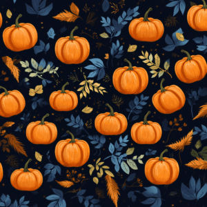 Pumpkins and Autumn Leaves Pattern Dark Background