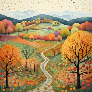 Apple Orchard Fall Foliage Abstract Whimsical Autumn
