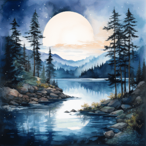 Full Moon Over Mountain Lake