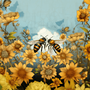 Bees Holding Hands | Yellow Flowers Vintage Inspired