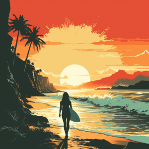 Retro Surfer | Girl Surfing at Sunset