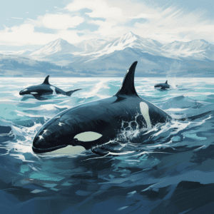 Orca Whale Family Swimming in Arctic Sea