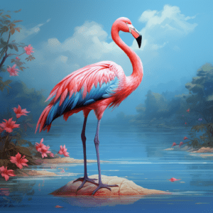 Flamingo Standing in a Serene Tropical Lake