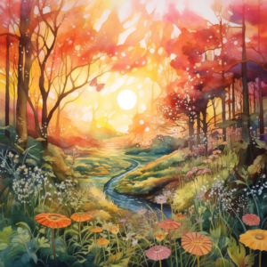 Cottagecore Sunset Woodland Forest