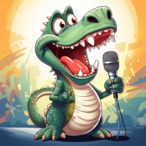 Funny Crocodile Singing Alligator Cartoon Style