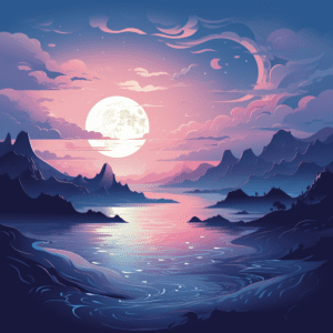 Full Moon Mountain Scene Purple