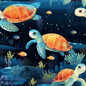 Baby Sea Turtles Swimming in Coral Reef