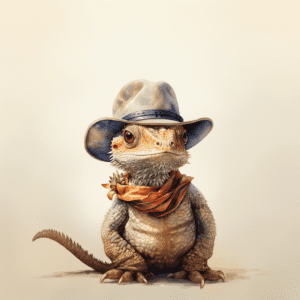 Cute Bearded Dragon Beardie Wearing a Cowboy Hat