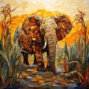 African Savanna Elephant Sunset Mosaic Art