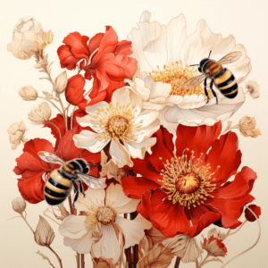 Bees with Red and White Flowers