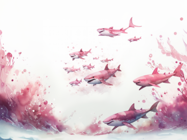 Whimsical Pink Sharks Surreal Art