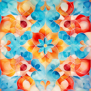 Moroccan Tile Inspired Flower Watercolor Pattern