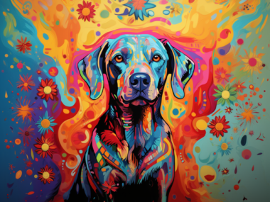 Colorful Lab Puppy Dog Rainbow Floral Art