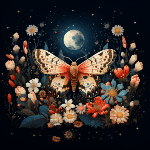 Beautiful Moth Flowers Moon Starry Night