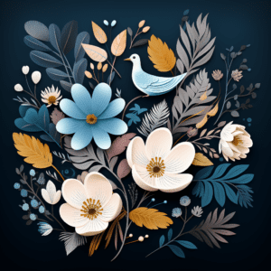 Vintage Flowers Leaves Bird Dark Floral Background