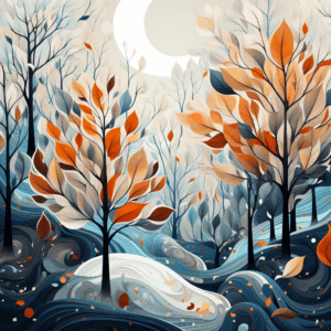 Winter Forest Colorful Leaves Landscape