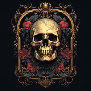 Skull and Red Flowers Baroque Style Frame