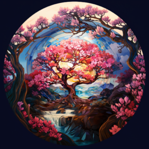 Cherry Blossom Japanese Sakura Tree Mosaic Style