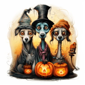Halloween Dog Family Ghosts Zombies Pumpkins