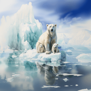 Polar Bear with Baby Polar Bear Cubs on Iceberg