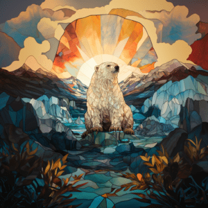 Polar Bear Sunset Stained Glass Mosaic Style