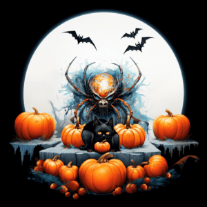 Creepy Spider Halloween Bats & Pumpkins