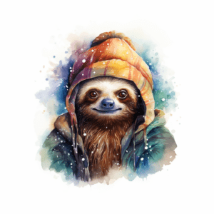 Sloth Wearing Winter Hat Watercolor