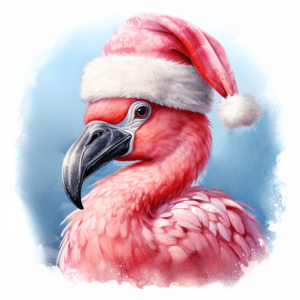Pink Flamingo Wearing a Winter Hat Watercolor