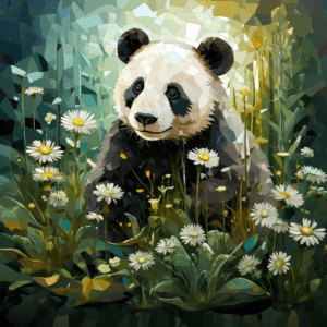 Panda in Flower Field Mosaic Style Art