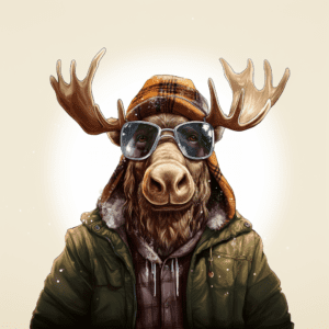 Winter Moose Wearing Sunglasses and Parka
