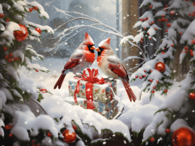 Cardinal Cute Snowy Christmas Holiday Birds Watercolor Art
