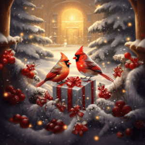 Holiday Cardinals Snowy Christmas Holiday Bird Scene