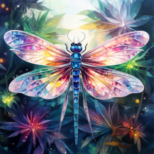 Enchanted Dragonfly Colorful Magical Flowers