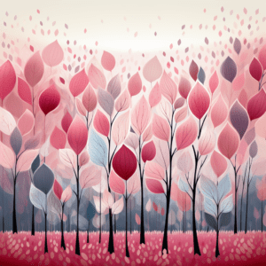 Pink Winter Leaves Modern Watercolor Abstract Art